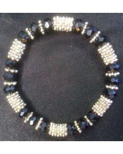 Midnight Sparkle Silver And Black Stretch Bracelet