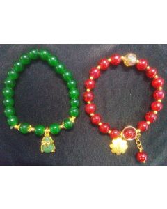Red And Green Beaded Crystal Charm Bracelet
