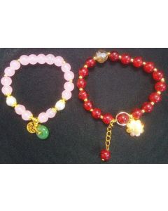 Red And Pink Beaded Crystal Charm Bracelet