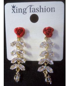 Red Rose And Crystal Dangle Earring