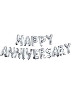 Silver Happy Anniversary Alphabet Foil Balloons Banner