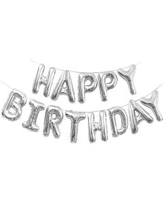 Silver Happy Birthday Alphabet Foil Balloons Banner