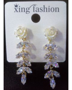 White Rose And Crystal Dangle Earring